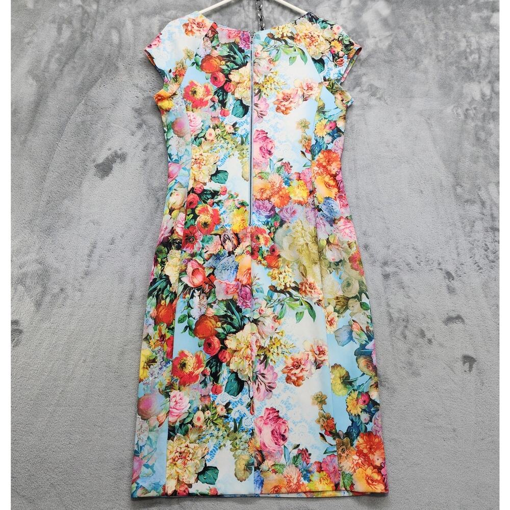 Vintage Beige by ECI Dress Womens M Floral Stretch Back Zip Cap Sleeve Sheath - Picture 3 of 12